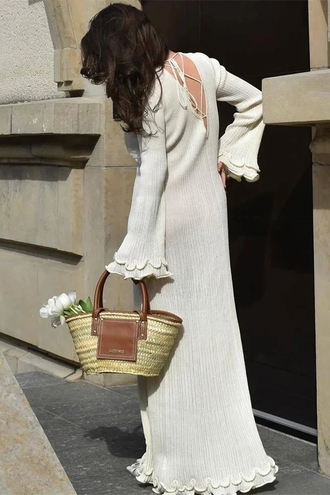 Lace-Up Patchwork Loose Maxi Dress