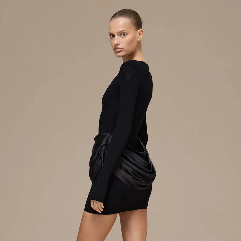Elegant O Neck Long Sleeve Slim Mini Dress