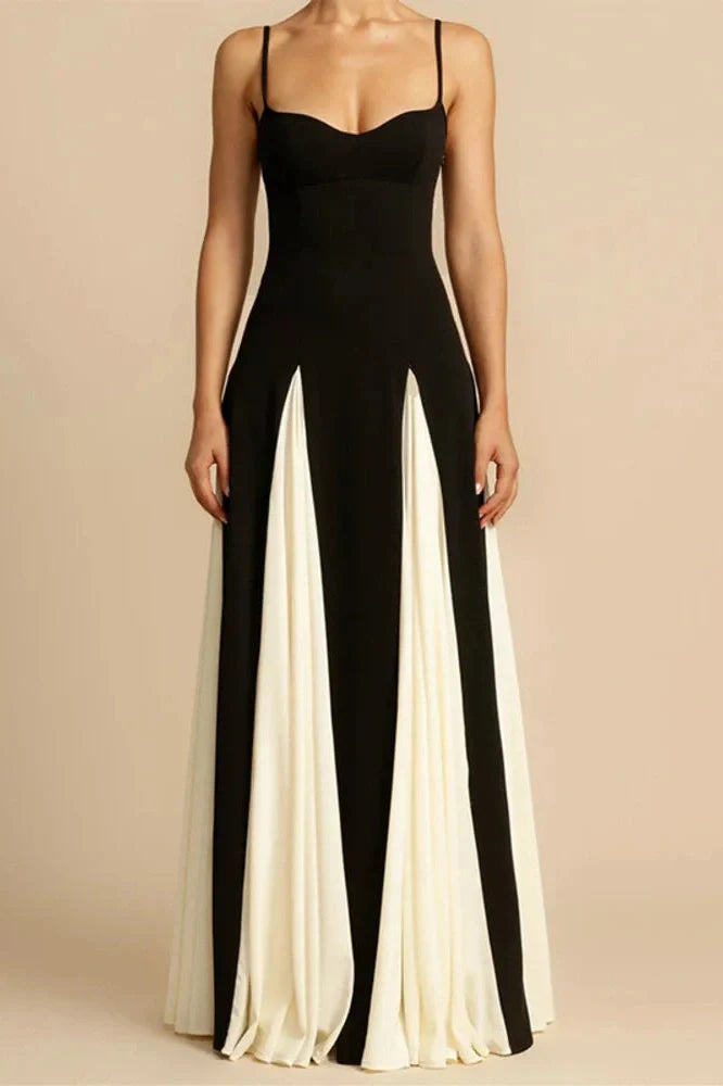 Elegant Patchwork Spaghetti Strap Sleeveless Maxi Dress