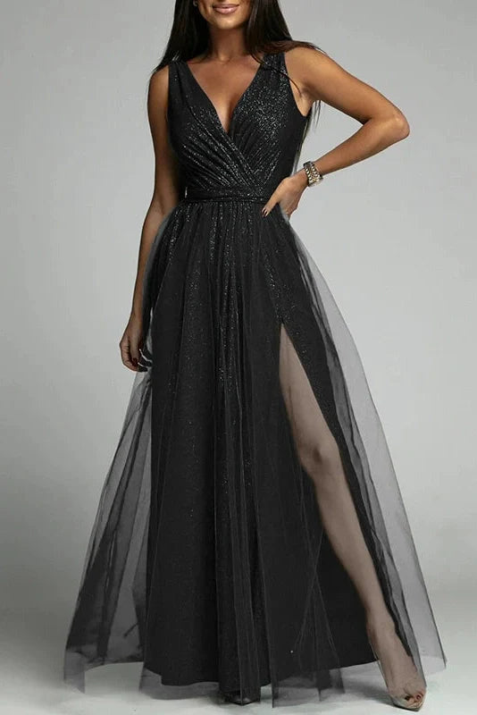 Elegant Lace Sleeveless V Neck Maxi Dress