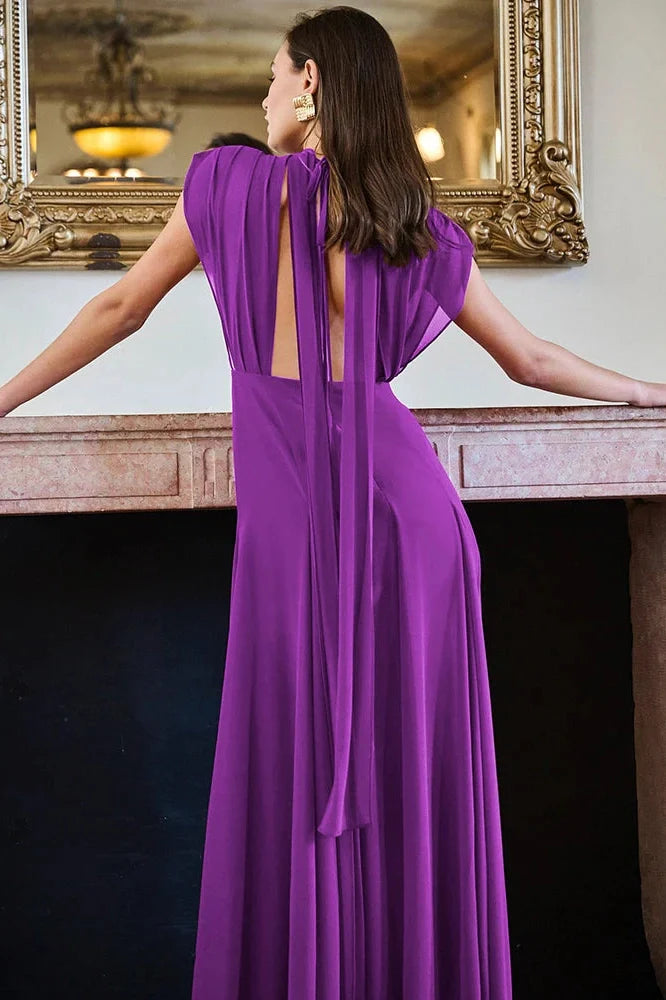 Deep V Neck Sleeveless Backless High Split Maxi Dress