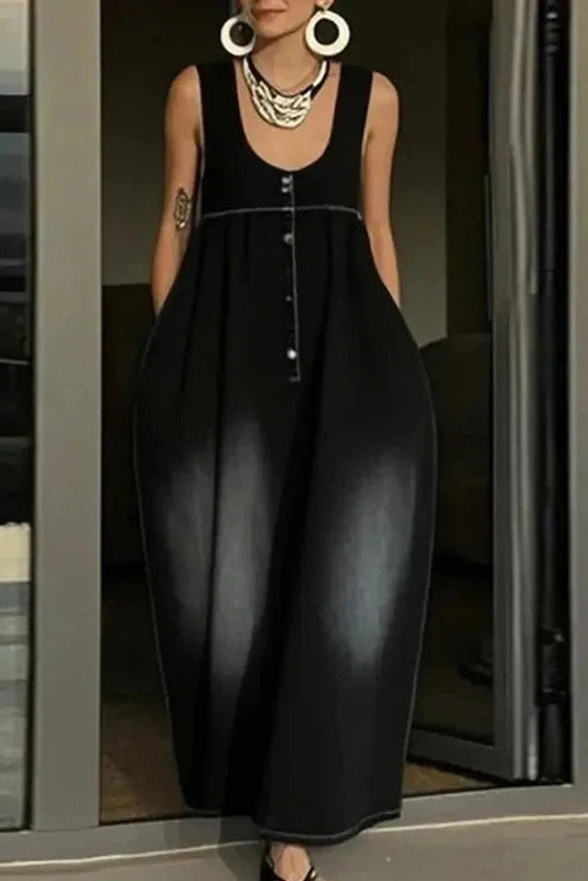 Backless U-Collar Sleeveless Loose Maxi Dress