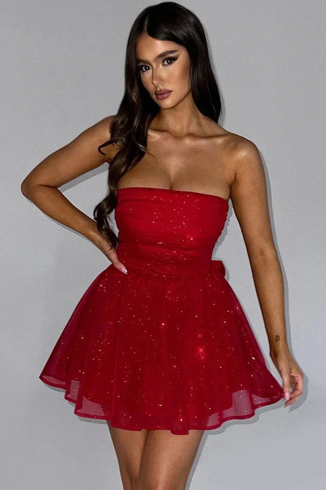 Strapless Sparkle Backless Mini Dress