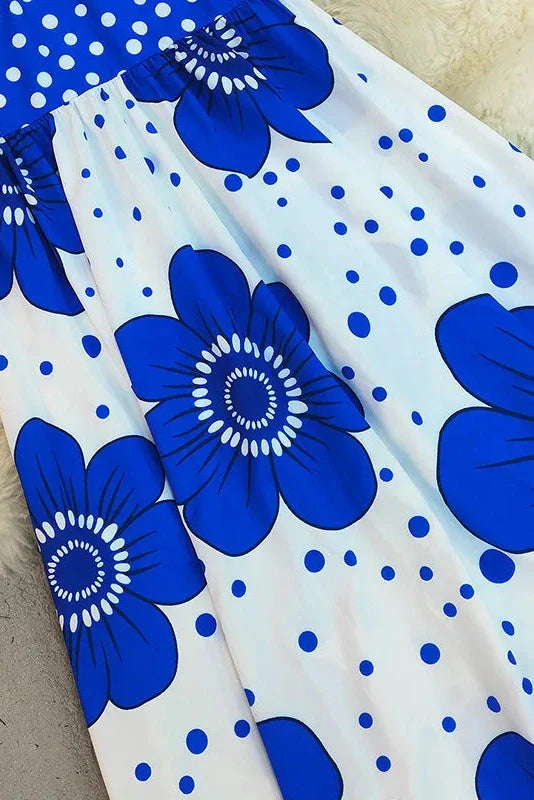 Sleeveless Pleated Printed Loose Midi Dress