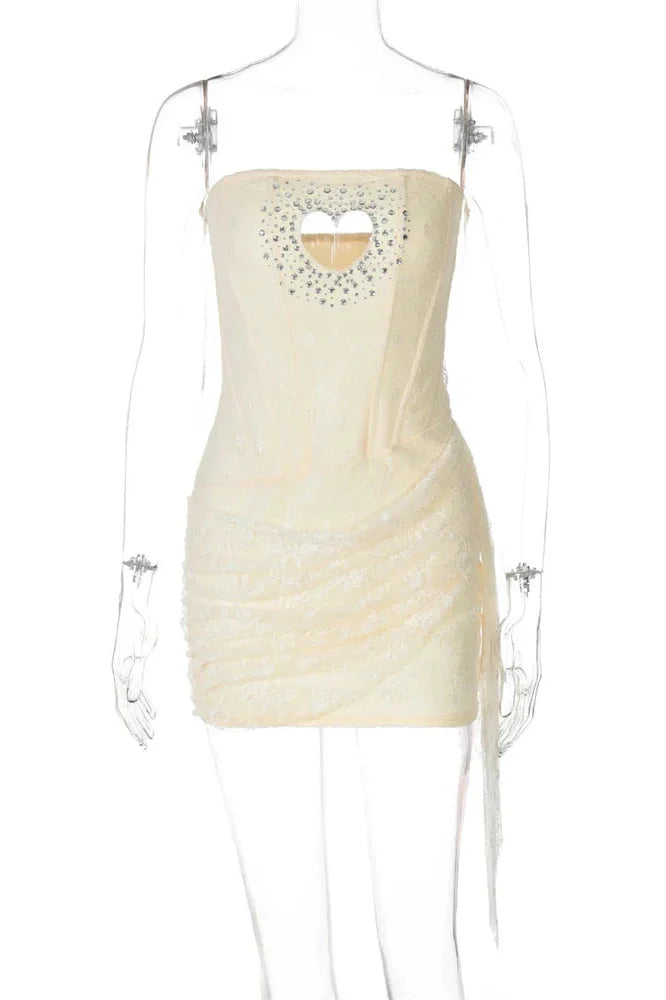 Hollow Out Lace Slim Backless Patchwork Mini Dress