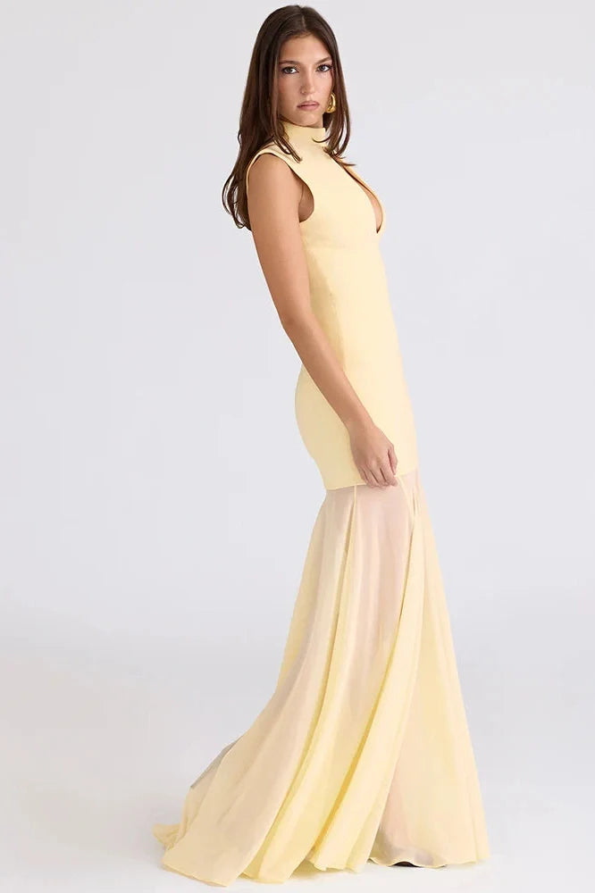Hollow Out Sleeveless High Collar High Waist Bodycon Maxi Dress