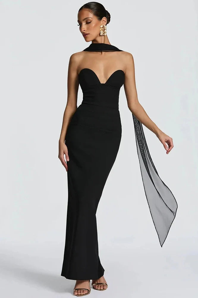 Off-Shoulder Backless Zipper Sleeveless Bodycon Maxi Dress