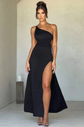 One Shoulder Diagonal Collar Backless Maxi Dress