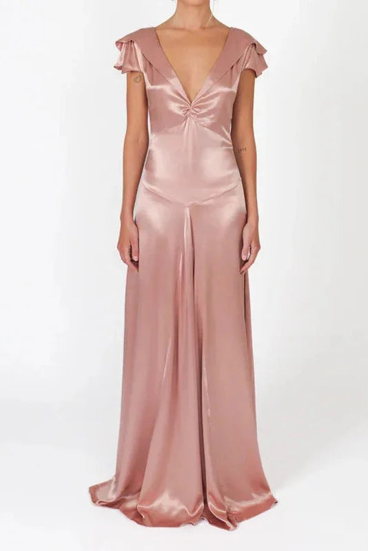 Elegant Slim Sleeveless Lace-Up V-Neck Backless Maxi Dress
