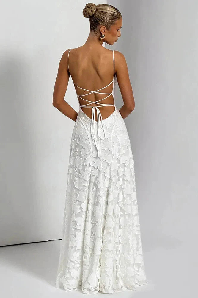 Spaghetti Strap Backless Off-Shoulder Sleeveless Lace-Up Maxi Dress