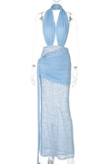 Deep V Neck Lace Sleeveless Backless Bodycon Maxi Dress