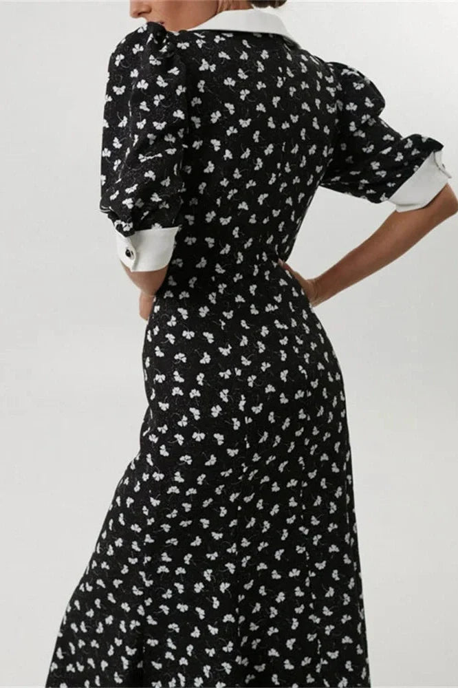 Printed V-Neck Patchwork Midi Dress