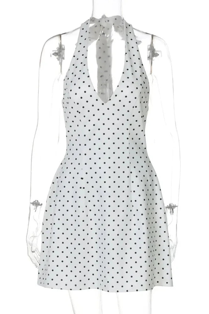 Deep V Neck Sleeveless Backless High Waist A-Line Mini Dress
