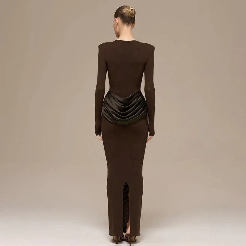 Long Sleeve High Waist Slim Maxi Dress