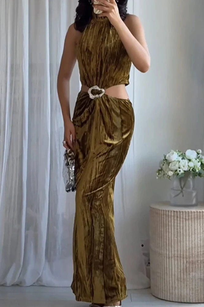 Hollow Out High Waist Sleeveless Backless Maxi Dress