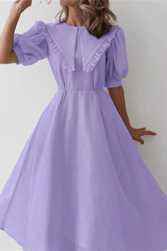 Pleated Slim Short Sleeve High Waist Patchwork Midi Dress