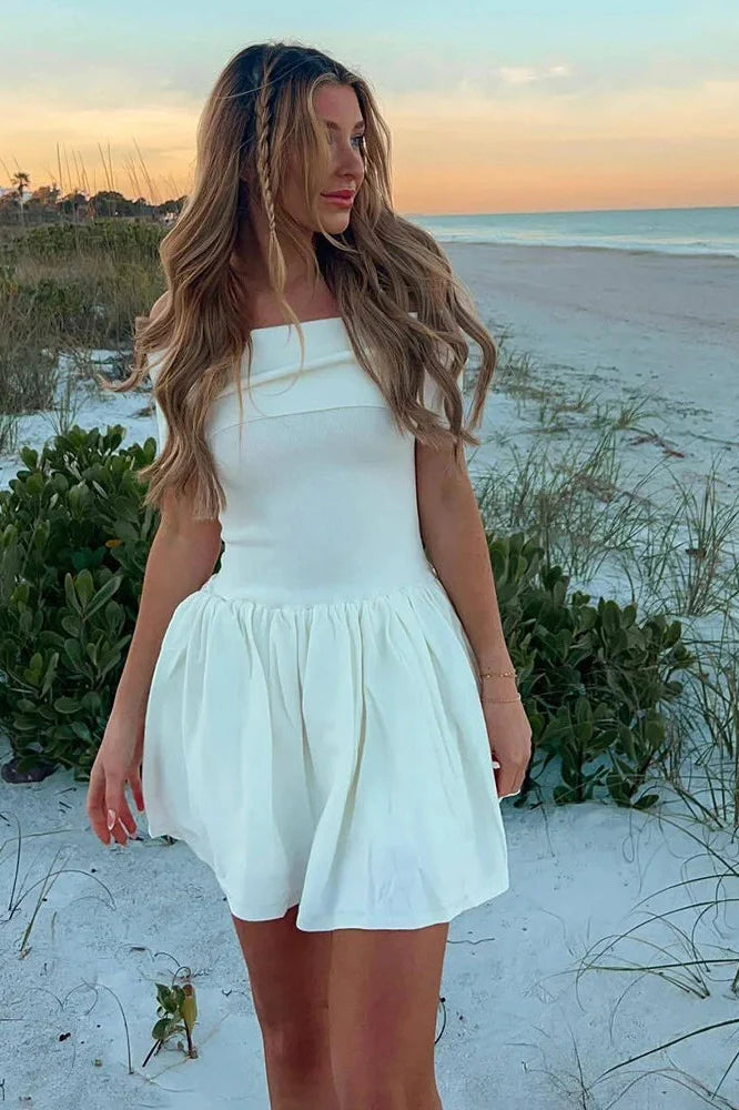 Off Shoulder Patchwork Slash Neck Mini Dress