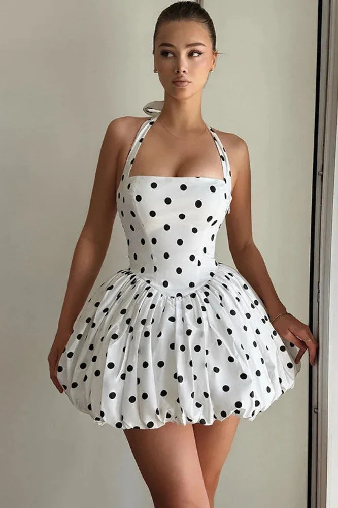 Printed Off-Shoulder Sleeveless Backless High Waist A-Line Mini Dress