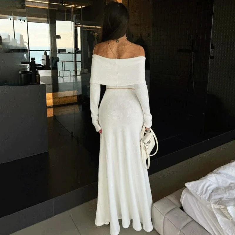 Elegant Off-Shoulder High Waist Maxi Dress