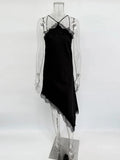 Lace Backless Spaghetti Strap Irregular Midi Dress