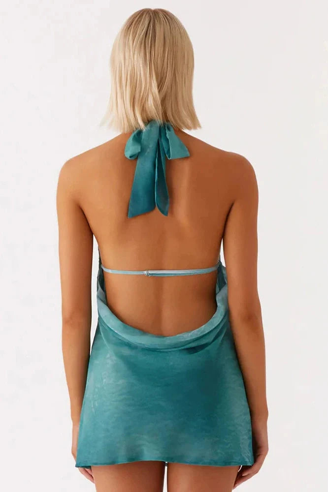 Hollow Out Backless Off-Shoulder Sleeveless Mini Dress