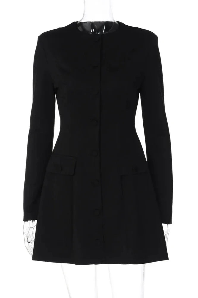 Long Sleeve Single-Breasted High Waist A-line Mini Dress