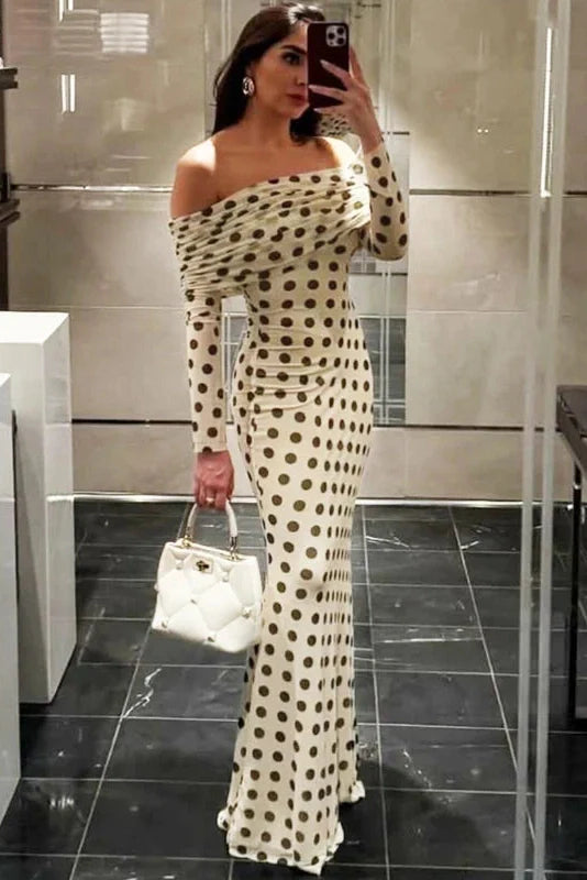 Off-Shoulder High Waist Long Sleeve Slim Maxi Dress