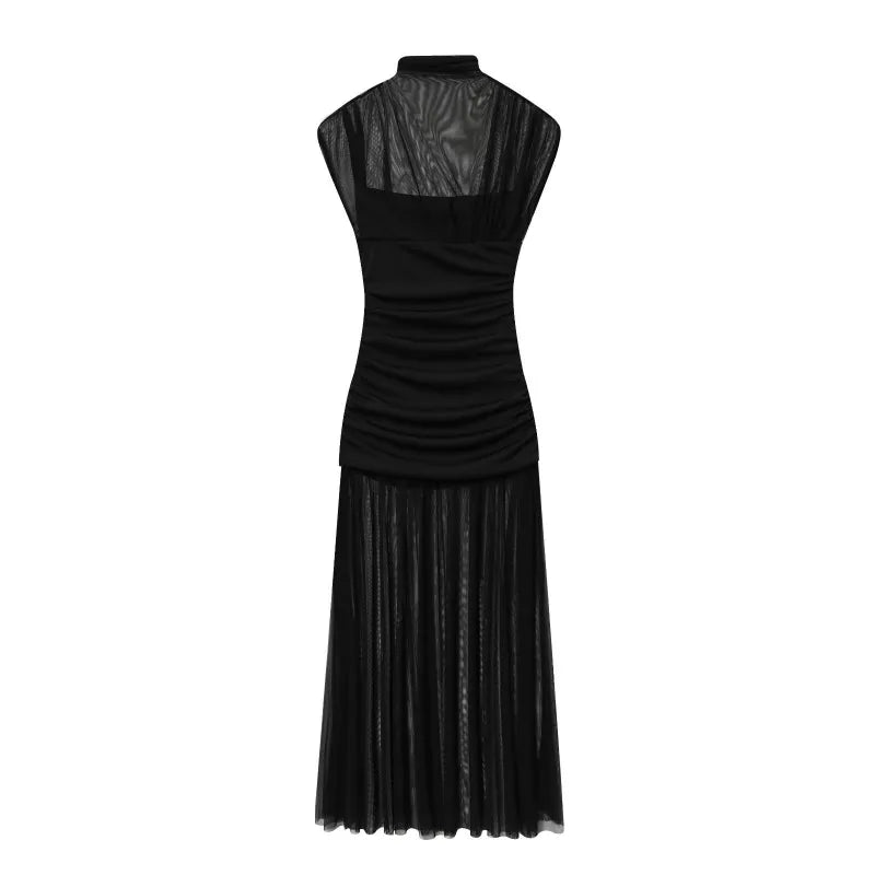 Elegant See Through Patchwork High Waist Maxi Dress