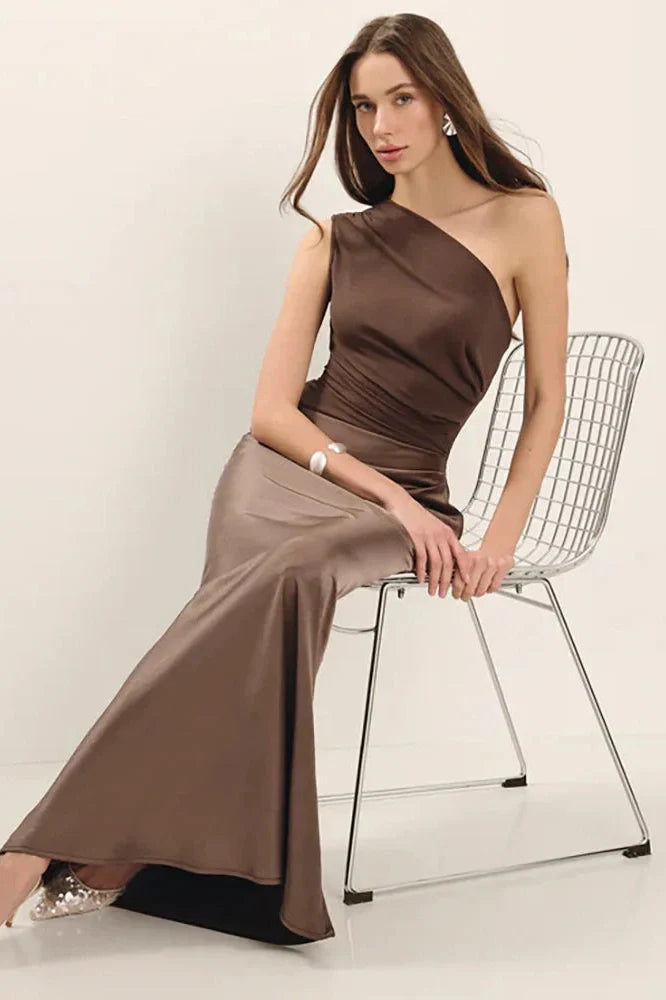 Inclined Shoulder Patchwork Sleeveless Backless Bodycon Maxi Dress