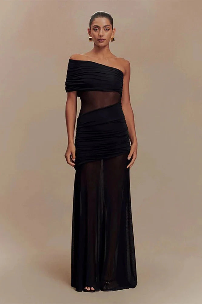 Elegant Strapless See Through Slim Maxi Dress