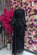 Elegant Long Sleeve High Waist Pleated Slim Maxi Dress