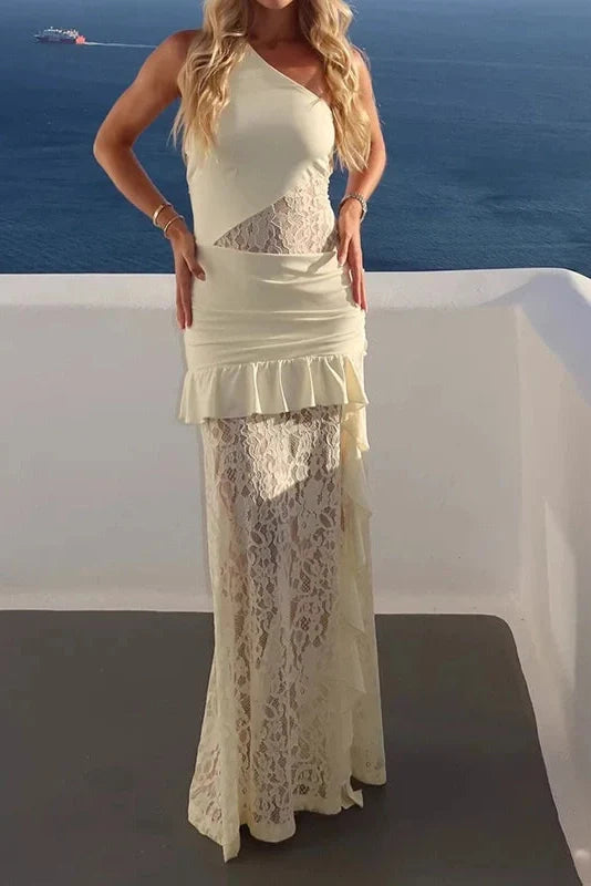 Off Shoulder Slash Collar Lace Fit Maxi Dress