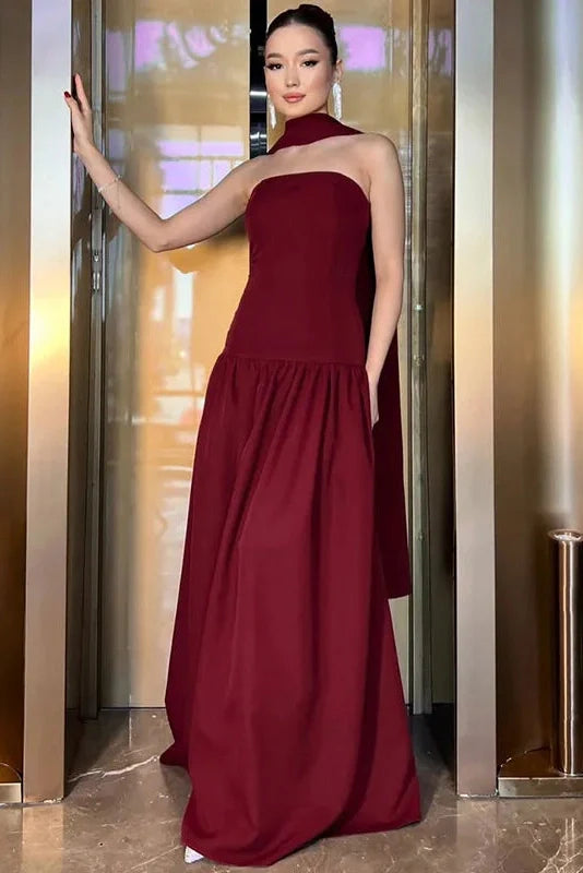 Elegant Strapless Lace Up Slim High Waist Maxi Dress