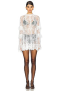 Lace See-Through Long Sleeve Loose Mini Dress