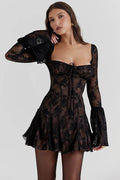 Elegant Backless Flare Sleeve Print A-line Mini Dress