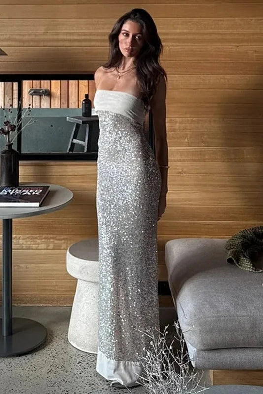 Strapless Slim Sleeveless High Waist Maxi Dress