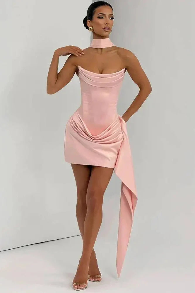 Off-Shoulder Strapless Sleeveless Backless High Waist Mini Dress