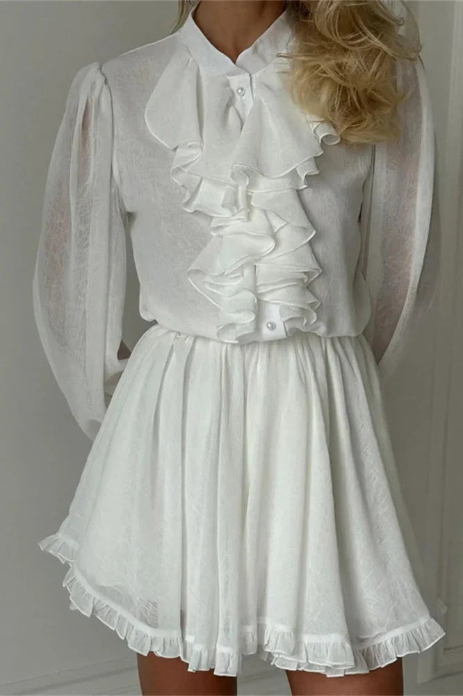Elegant Patchwork High Waist Long Sleeve Mini Dress