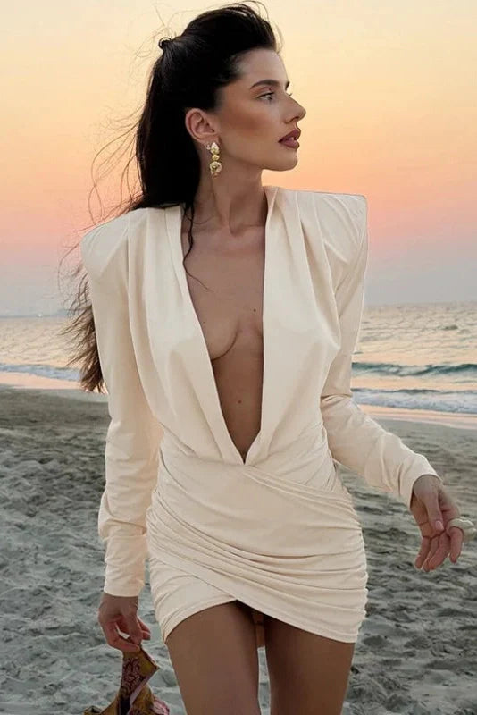 Elegant Deep V-Neck Slim Mini Dress