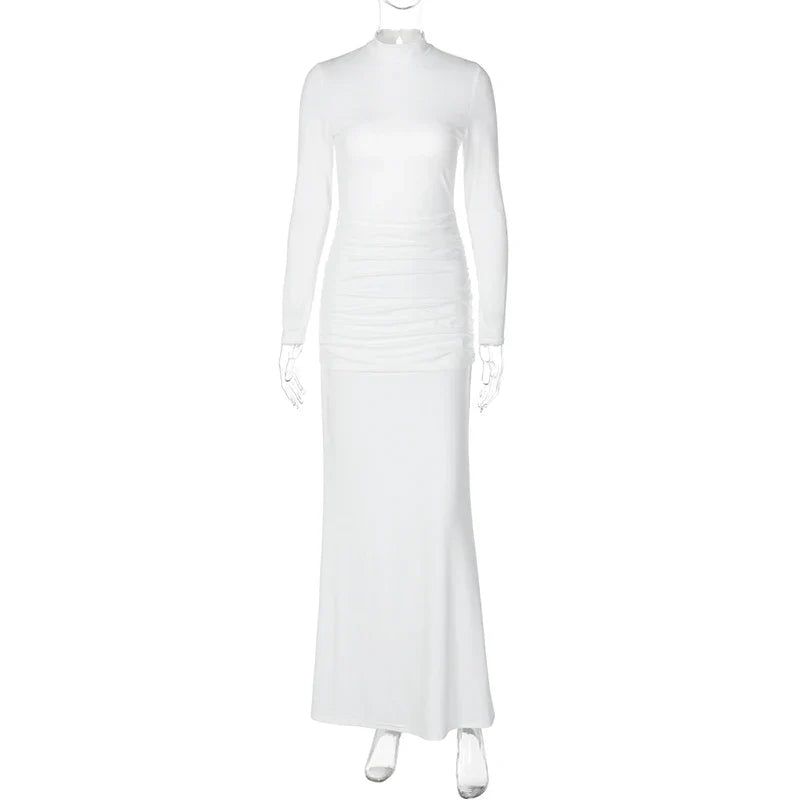 Backless Slim Turtleneck Long Sleeve Maxi Dress