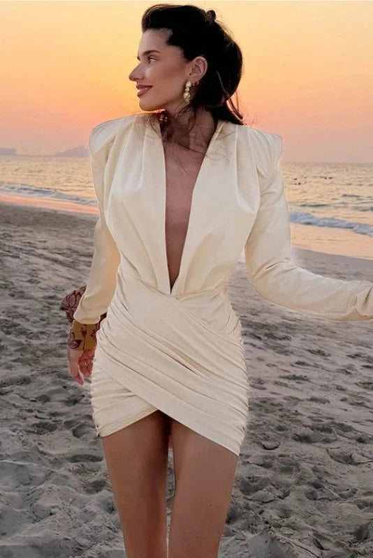 Elegant Deep V-Neck Slim Mini Dress