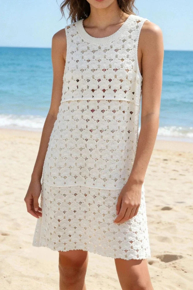 Elegant Hollow Out Loose Two Piece O-Neck Mini Dress