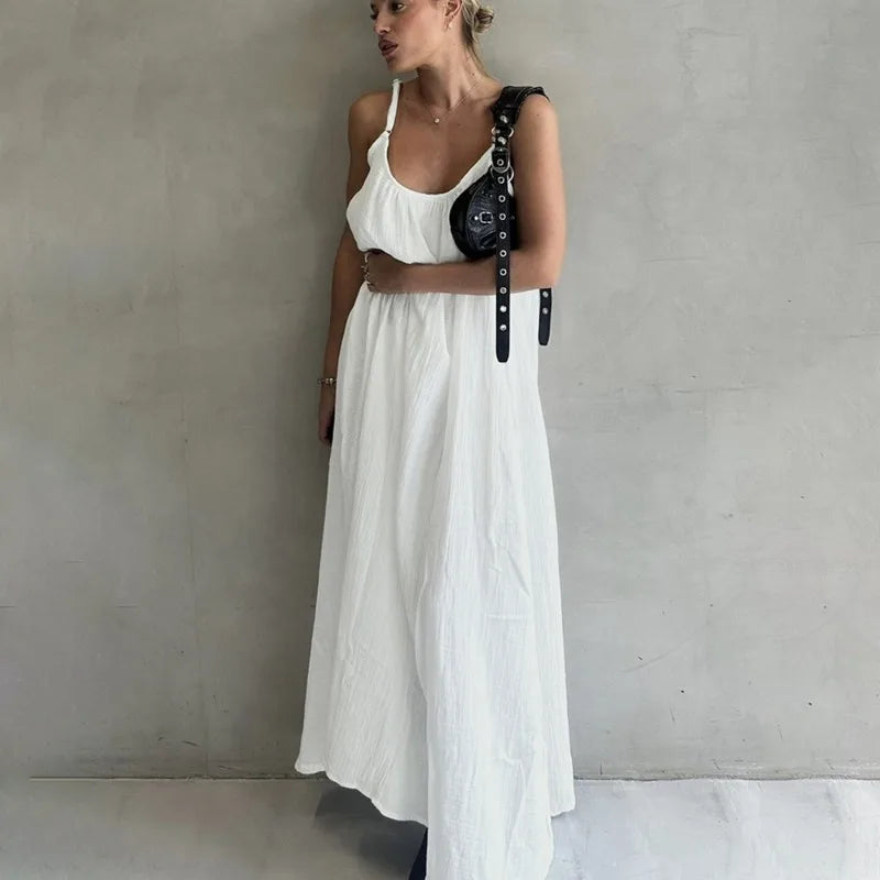 Elegant Patchwork Sleeveless Backless Maxi Dress