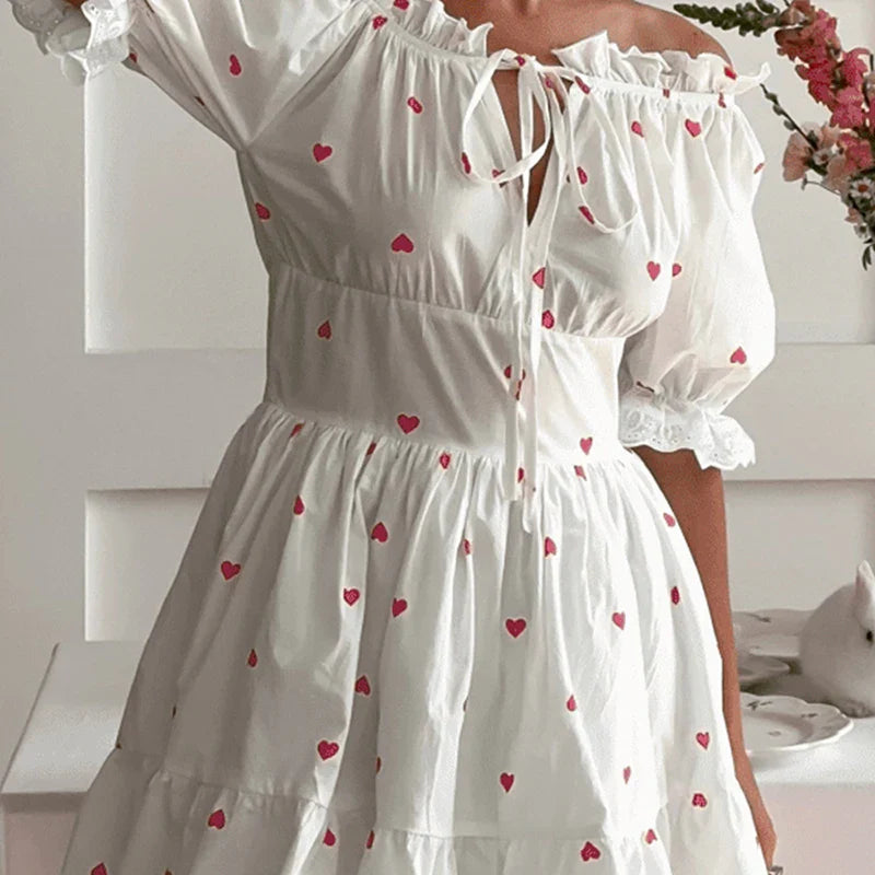 Printed Lace Short Sleeve Mini Dress