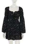 Long Puff Sleeve Square Collar Backless Mini Dress
