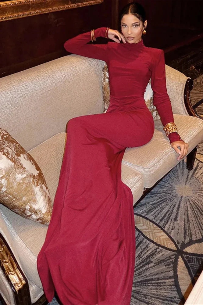 Elegant Pleated Slim Patchwork Bodycon Maxi Dress