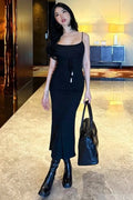 Spaghetti Strap Backless Slim Sleeveless High Waist Midi Dress