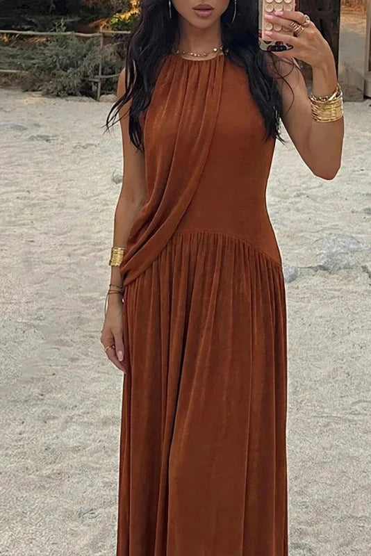 Hollow Out Sleeveless O-Neck Irregular Maxi Dress
