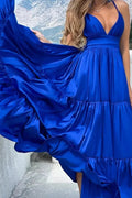 Pleated V-Neck Sleeveless High Waist Maxi Dress