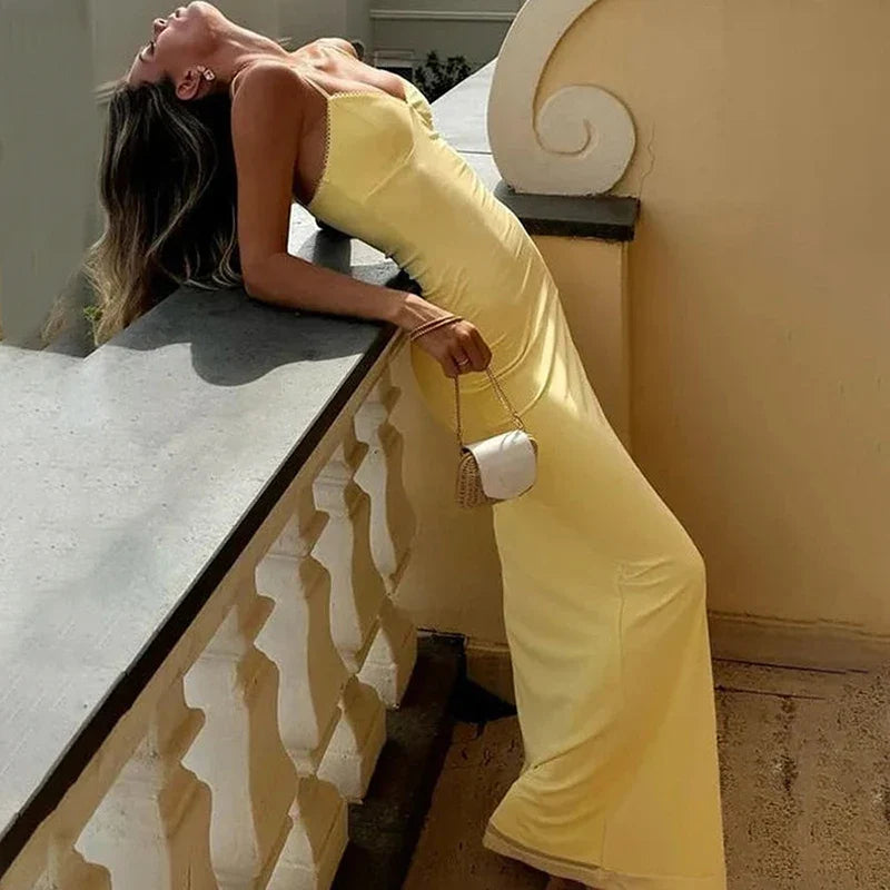 V-Neck Backless Sleeveless Slim Maxi Dress